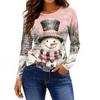 Women's Fashion Casual Slit Hem Round Neck Long Sleeve Loose Printed T-Shirt Ladies Top