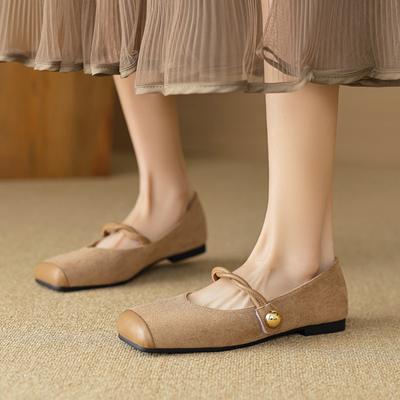 Scarpe Singole a Punta Quadrata Primavera Retro Francese Monocinturino Mary Jane Scarpe da Donna