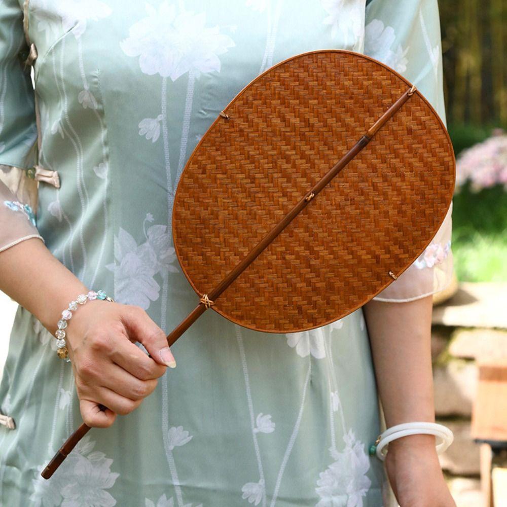 Handmade Bamboo Woven Fan Classical Hand Cranked Fan Chinese Style Circular Fan  Photography Prop