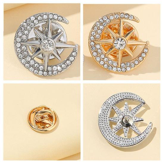 Moon Star Design Brooch Pin for Women, Rhinestones Inlaid Brooch Pin for Dress, Coat, Shawl, Zinc Alloy Badge for Mother, Wedding