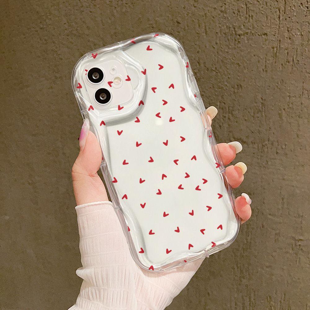 Red Love Heart Phone Case for Apple 12-16 Pro Max, Cream Shell, Cross-Border European and American Design