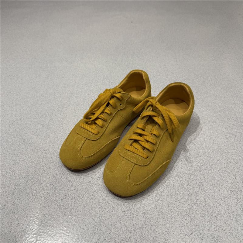 

2025 Autumn/Winter Women s Retro Cowhide Colorblock Lace-up Sporty Casual Shoes 38 жовтий