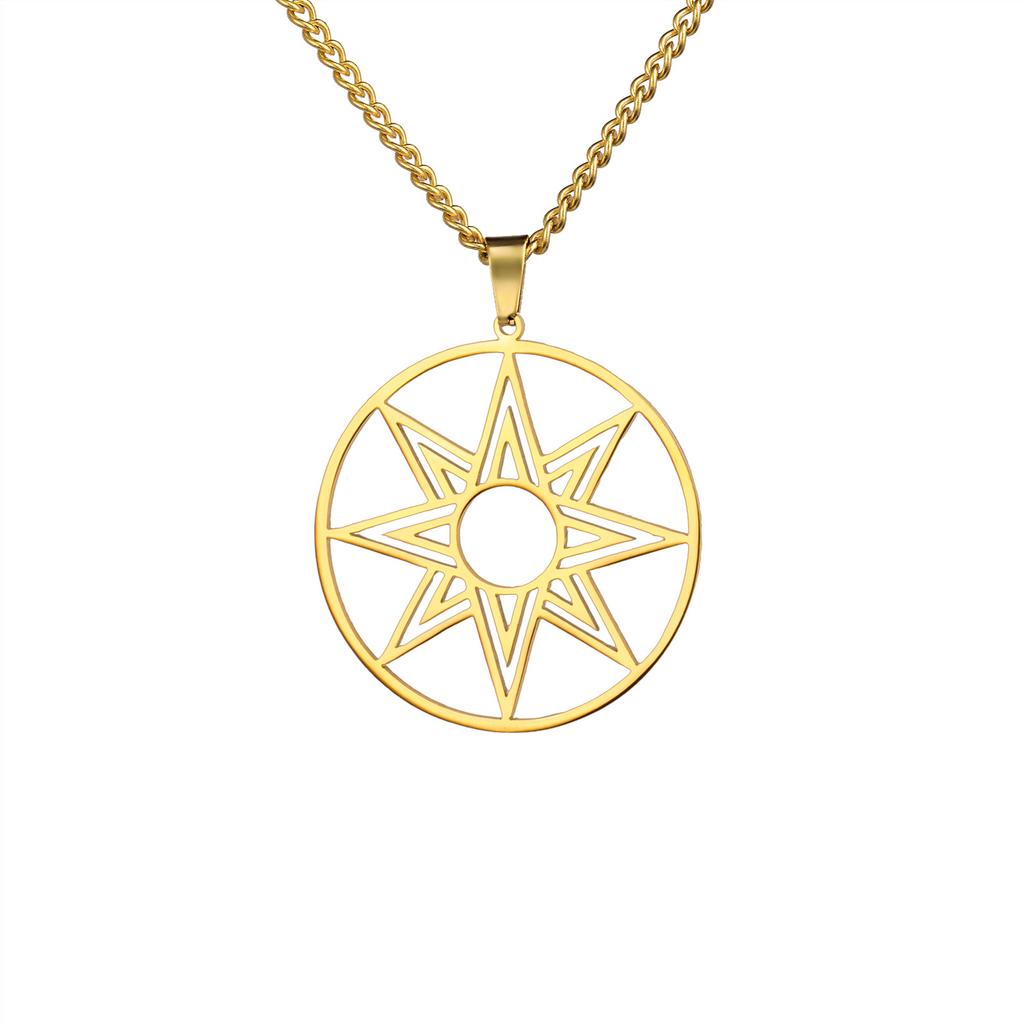Titanium Steel Cut Circle Ring Eight Point Star Pendant Necklace Unisex Hip Hop Punk Jewelry