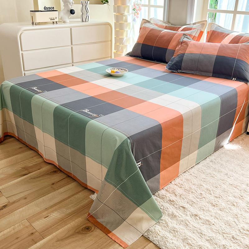Geometric Grid Pattern Bed Sheet Set 3Pcs 100% Cotton Queen Size Bedding Set Skin-friendly Soft Bed Sheets with Pillowcases