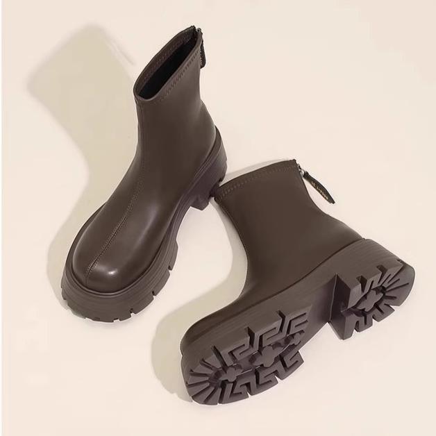 Combat Boots for Women Chunky Heel Platform Lug Sole Ankle Boots Shoes With Zipper Women's Comfortable Anti-Slip PU Leather Walking Chelsea Booties