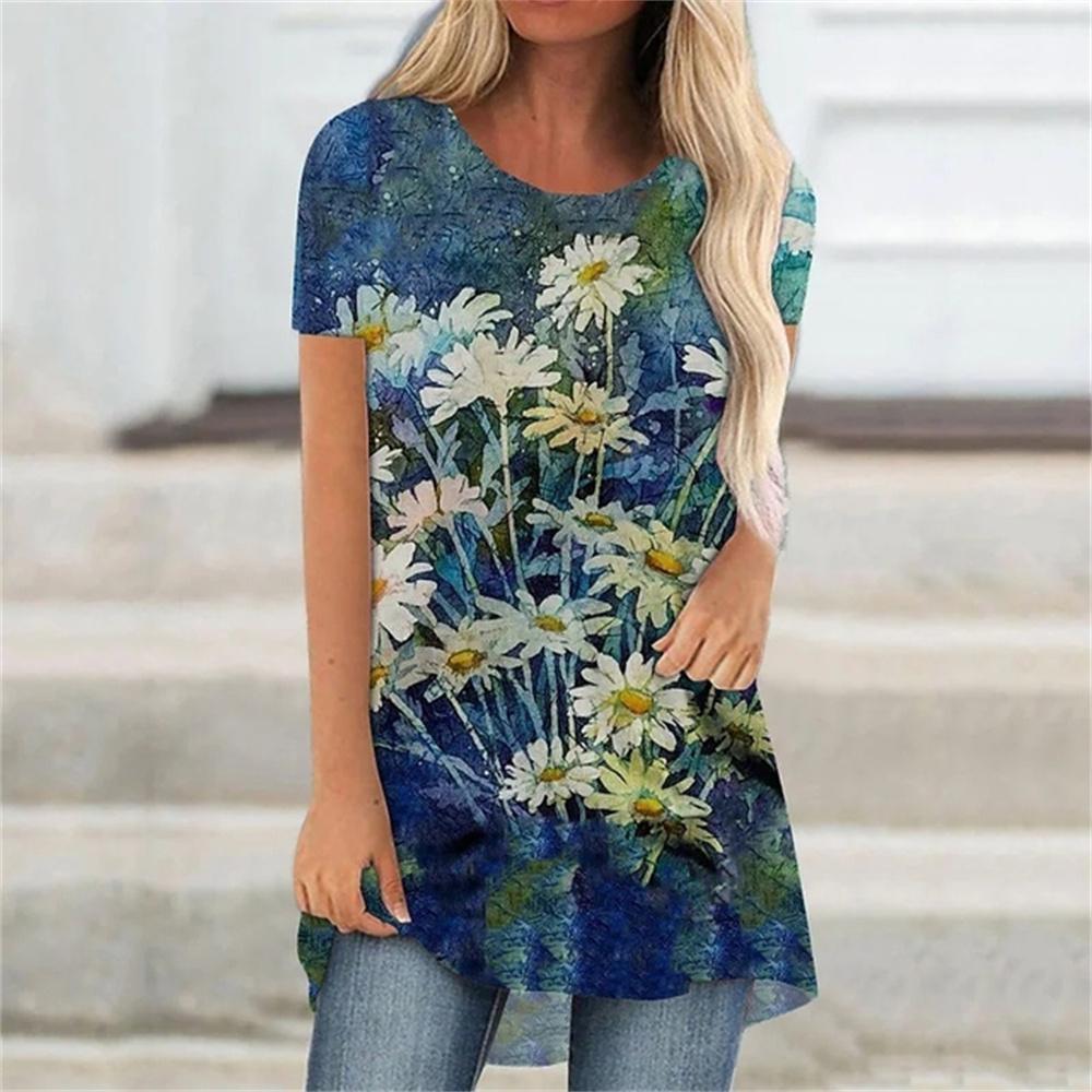 Summer Flower T-Shirts Dragonfly 3D Printed Women's Fashion Streetwear Floral Oversized T Shirt Female Ladies Clothing