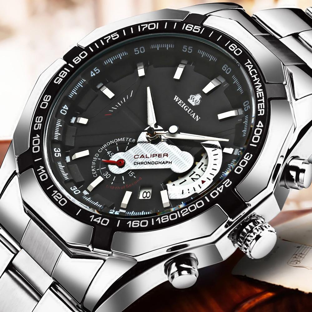 Reloj de movimiento automático para hombre, de cuarzo, con calendario hueco, resistente al agua, luminoso, correa de acero inoxidable, reloj no mecánico