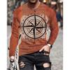 Vintage Compass Graphic Men's T-shirts Fashion Spring Autumn Long Sleeve Round 3D Printed Loose Streetwear Tops