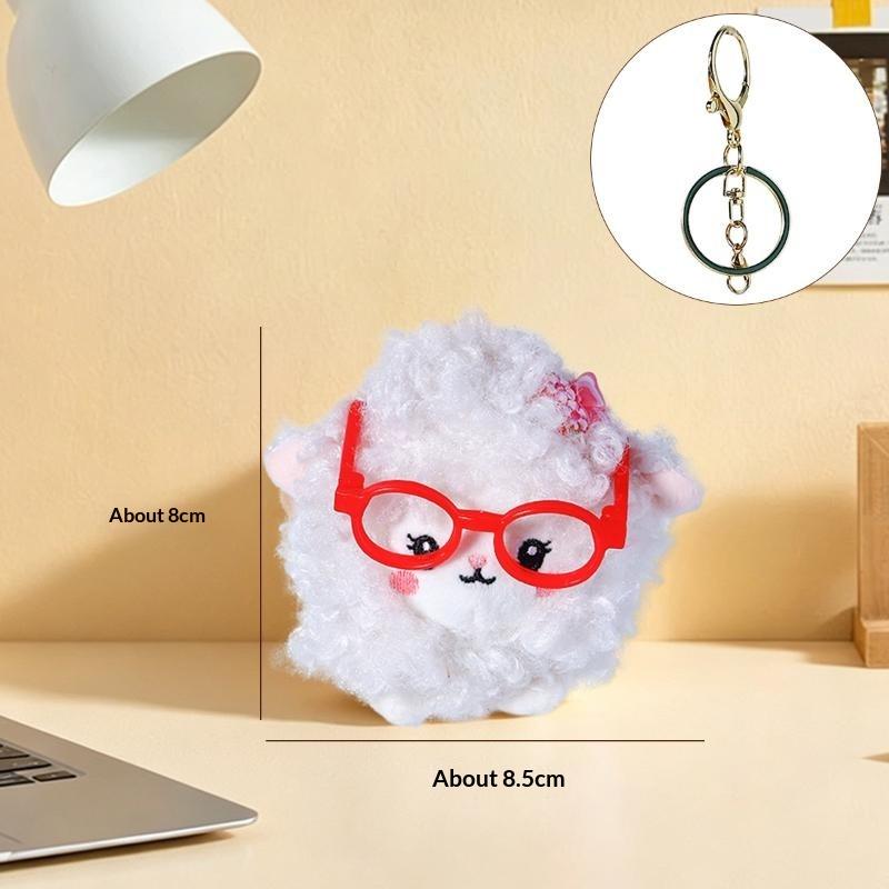 New Short Velvet Sheep Keychain Doll With Glasses Portable Sheep Keychain Soft Bag Pendant Backpack Accessories 1Pc