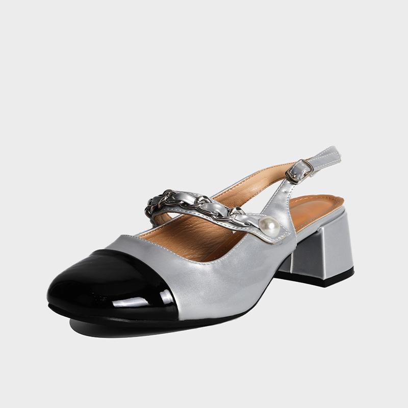 Summer New Mary Jane Fattened and Widened Large-size Women's Shoes 2025 Empty and Breathable Korean Version of Color Matching High Heels Women