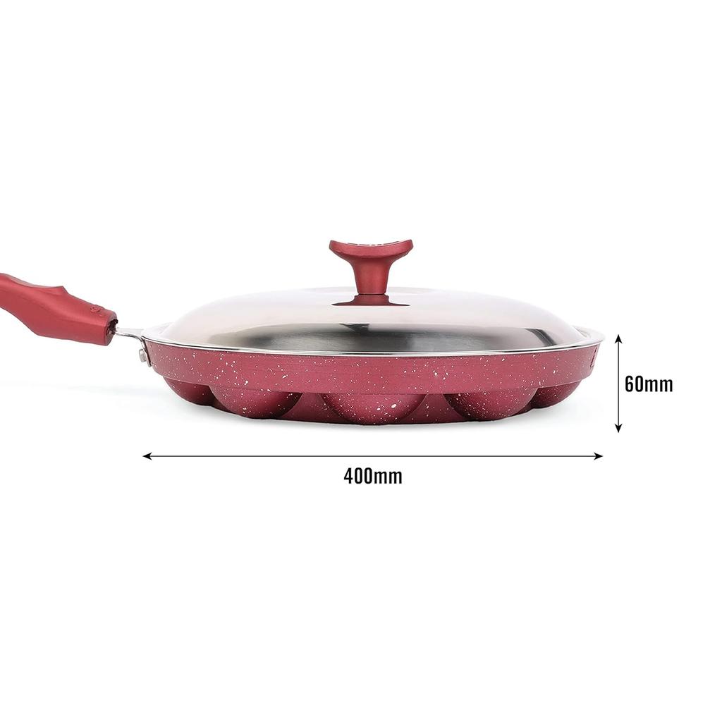 Cello Non Stick 12 Cavity Appam Maker Pan For Healthy Cooking With Easy Grip Handle And Sleek Maroon Finish For Compact Kitchen Style