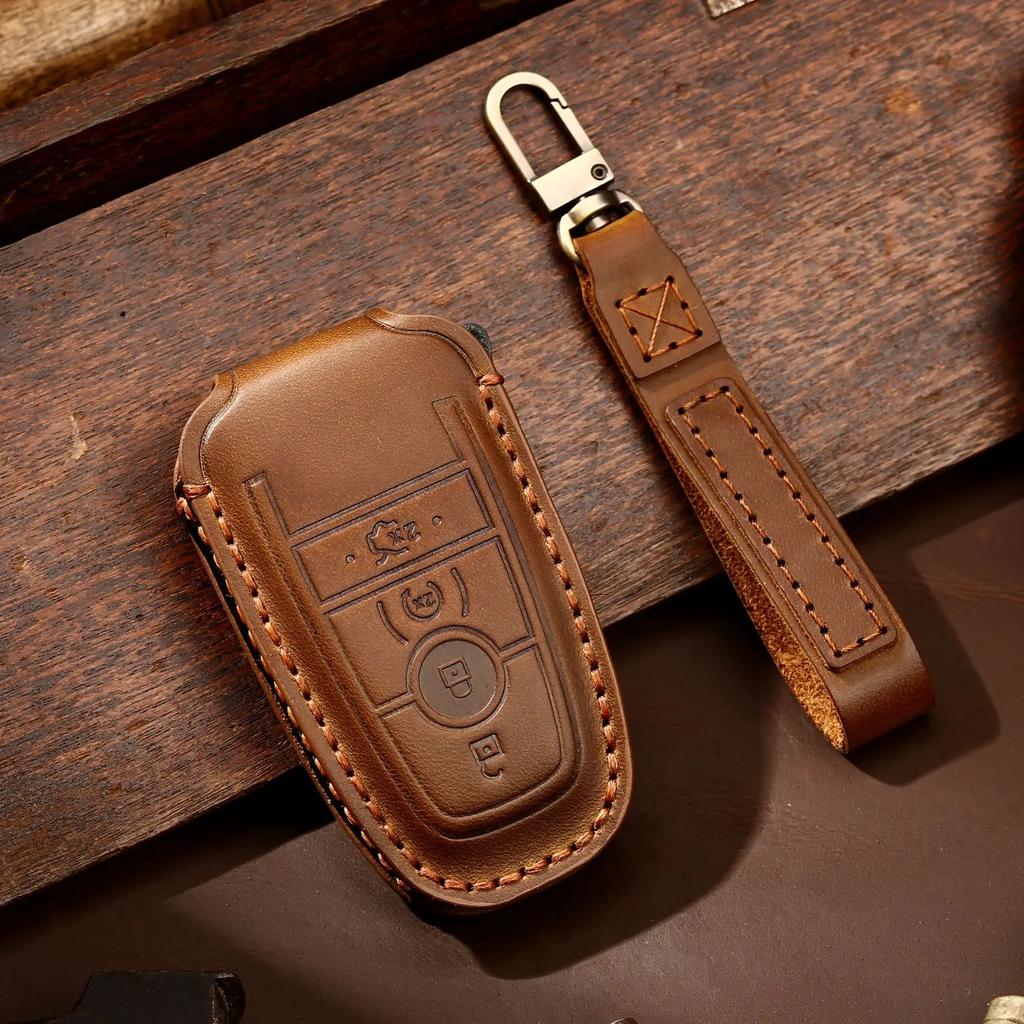 Leather Car Remote Key Case Cover for Ford Fusion Mustang Kuga Ecosport Explorer F-150 F-250 F-350 F-450 F-550 Raptor F150 Fob