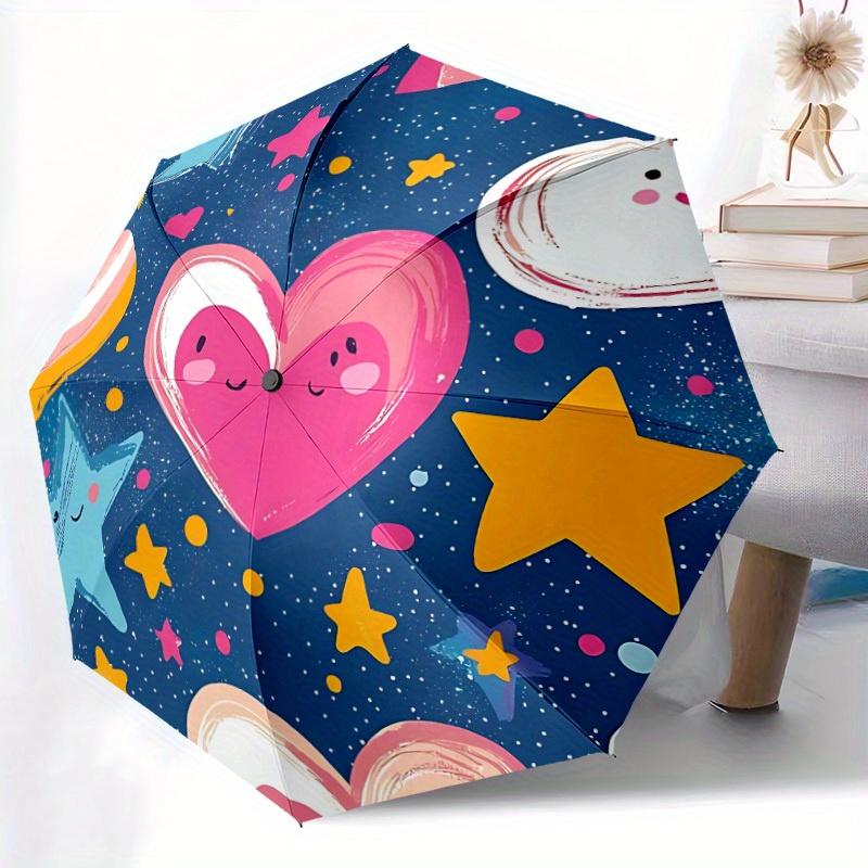 1pc Heart-patterned Automatic Folding Umbrella, Portable & Foldable Design with 8 Ribs, Casual Outdoor Accessory Halloween and Christmas gif