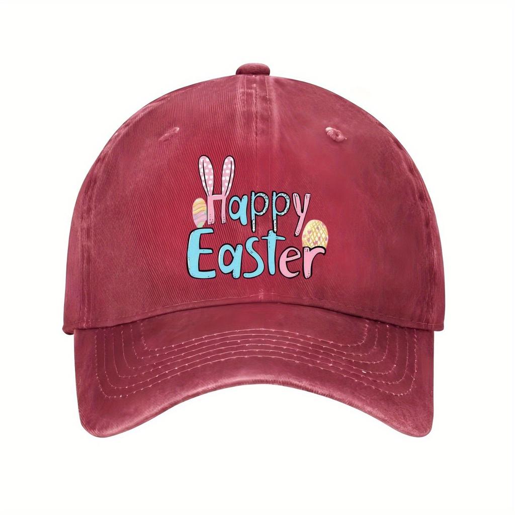 Happy Easter Graphic Baseball Cap Bunny Eggs Print Casual Polyester Sporty Outdoor Hat for Unisex