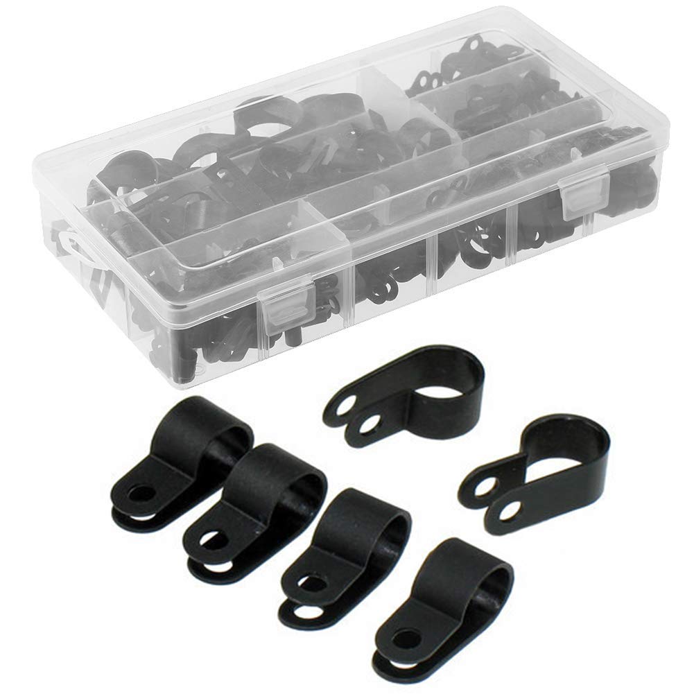 200Pcs  Nylon Plastic R-Type Cable Clamps 3/16" 1/4" 3/8" 1/2" 3/4" 1" Clips Fasteners Assortment for Cable