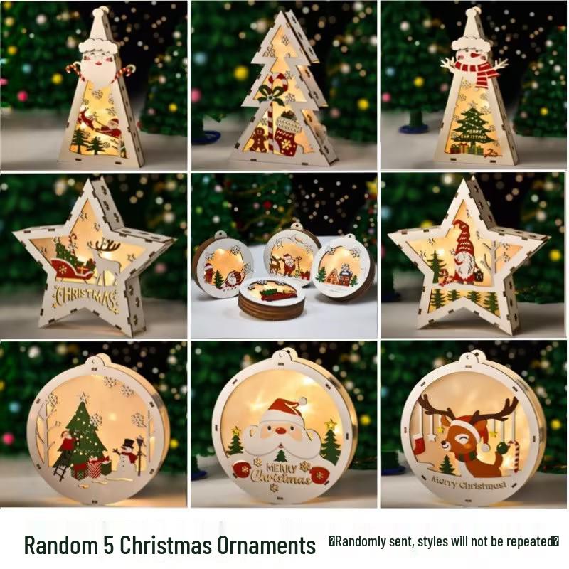 Luminous Handmade Wooden Christmas Tree Ornament Pendant Decor Gift.
