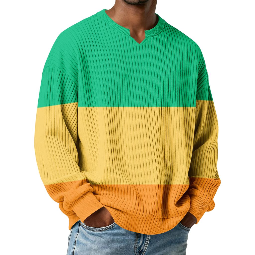 Herrfärg,Färgblockerad Snygg V-ringad Ribbstickad Långärmad T-shirt