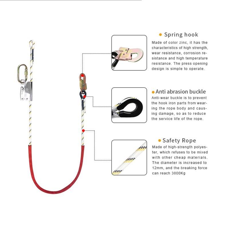 Adjustable Work Positioning Lanyard with Rope Grab for Fall Arrest Work Position Harness Outdoor High-altitude Work Safety Rope