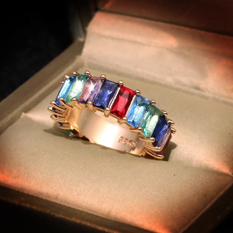 European and N Hip hop Style Color Zirconium Ring New Personality Ladder Zirconium True Gold
