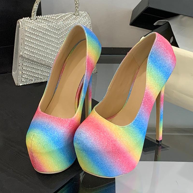 Fashion Liyke Runway Fashion Gold Sequined Cloth Platform Pumps Women Round Toe 17CM Stiletto High Heels Wedding Banquet Ladies Shoes