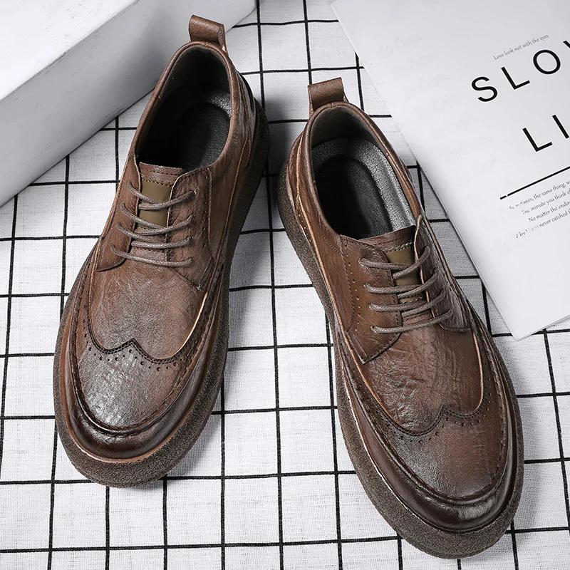 Fashion Men Brogue Dress Shoes Outdoor British Style Lace Up Leather Shoes Fashion Casual Business Man Shoes Footwear Chaussure Homme