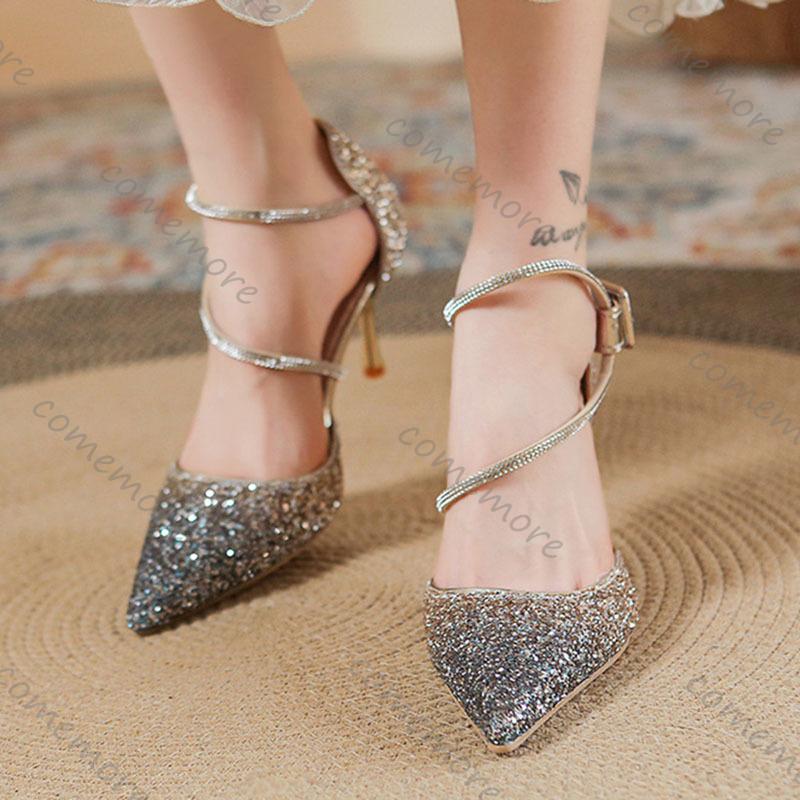Fashion Comemore Gradient Colour Sequins High-heeled Women Shoes Temperament Crystal Wedding Banquet Pumps Sexy Stiletto Heels Women