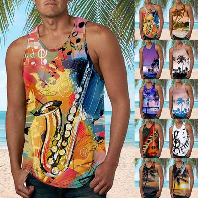 Mens Fashion Hawaiian Beach Sports Tank Top Men Gym Print Vest