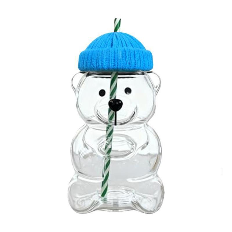 Cute Bear Shaped Plastic Water Bottle | Reusable Drinking Cup with Straw & Lid for Kids & Daily Use