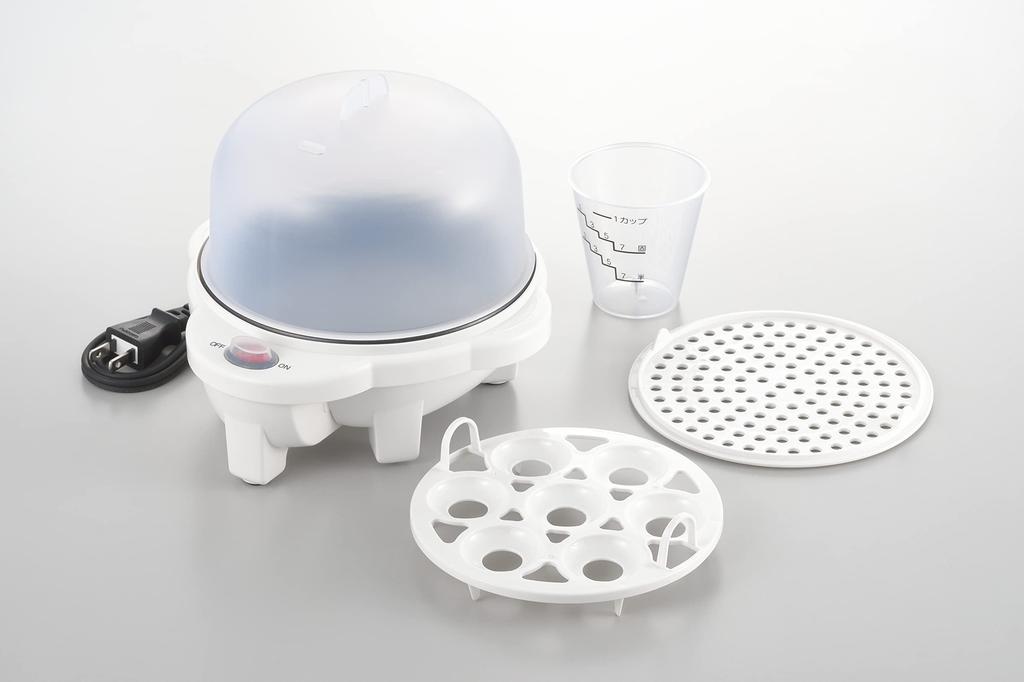 Maruyama Grat Electric Egg Steamer with Steaming Plate, Steamer for Steamed Foods, Shumai, and Eggs, Fluoroplastic Coating, White, GR-805DY
