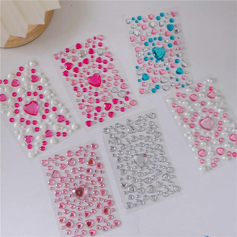 1 Sheet 3D Heart Shape Sticker Acrylic Crystal Children's Stickers Simulation Diamond Pearl Photo Album Decoration Stickers