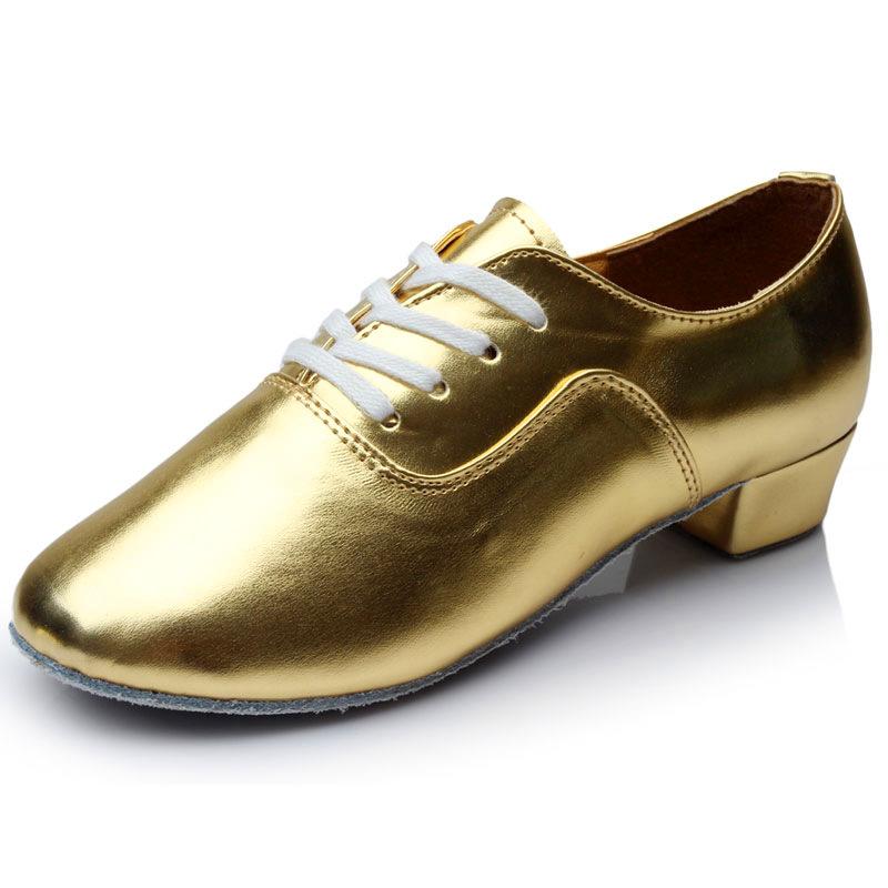 Men Modern Dance Shoes Waltz Dance Shoes Low Heel Square Dance Bright Leather Soft Bottom Fur Sole Boy Sneakers