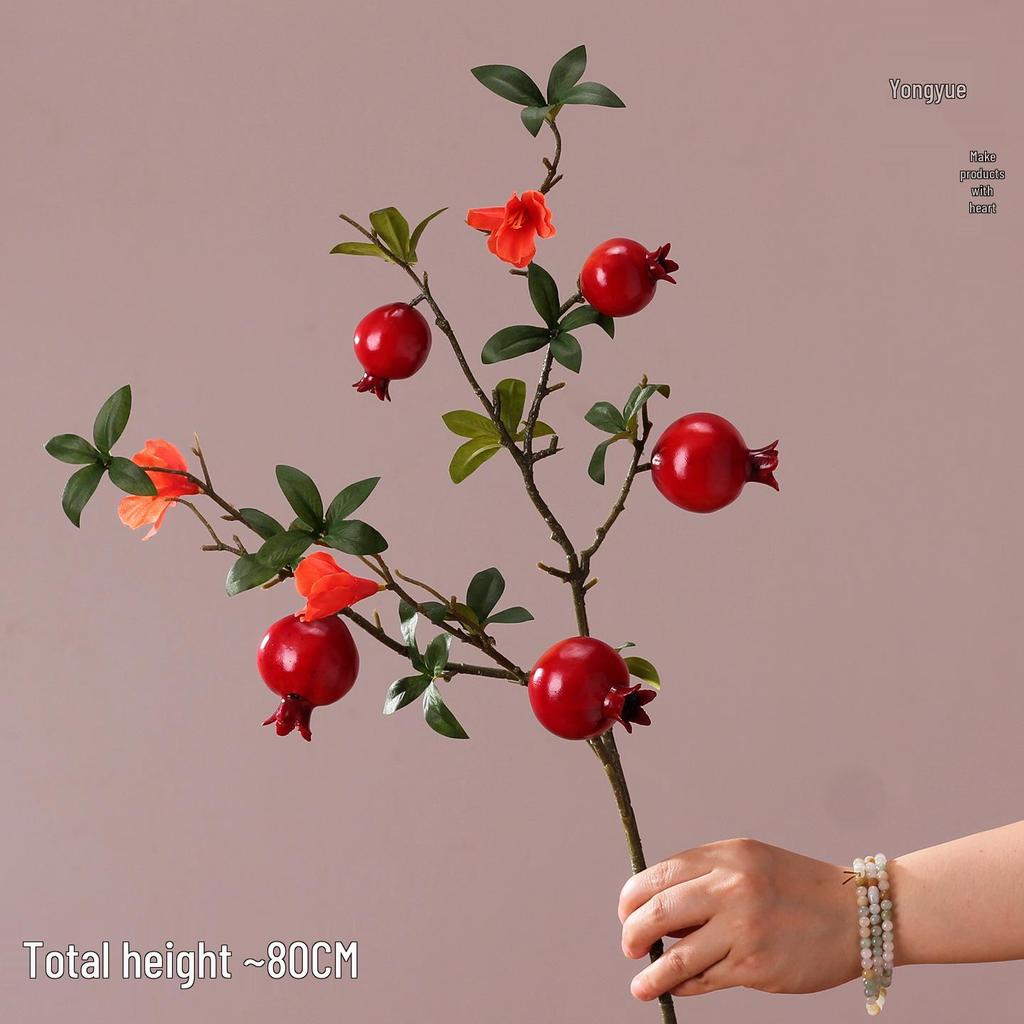 Artificial Pomegranate and Persimmon Fruit Flower Branch for Living Room or Entryway Decor