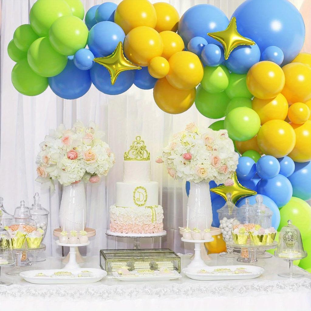 101pcs Turquoise Lemon Yellow Balloon Garland Set Gold Square Star Balloon Suitable for Summer Party Birthday Party Decoration