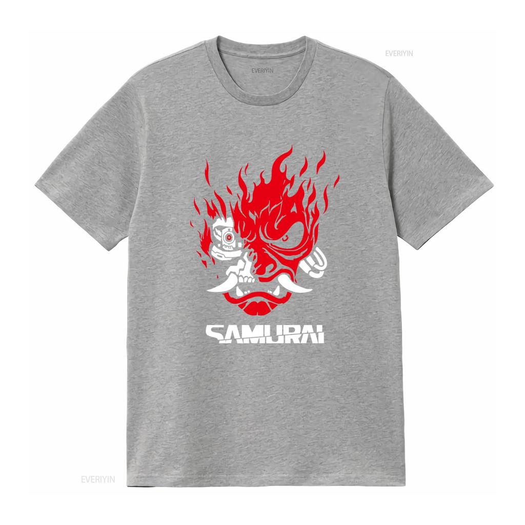Samurai Japanese Style Gaming 2077 Art T Shirt Cool Flame Design vintage Washed designer clothes fashion Soft Unisex