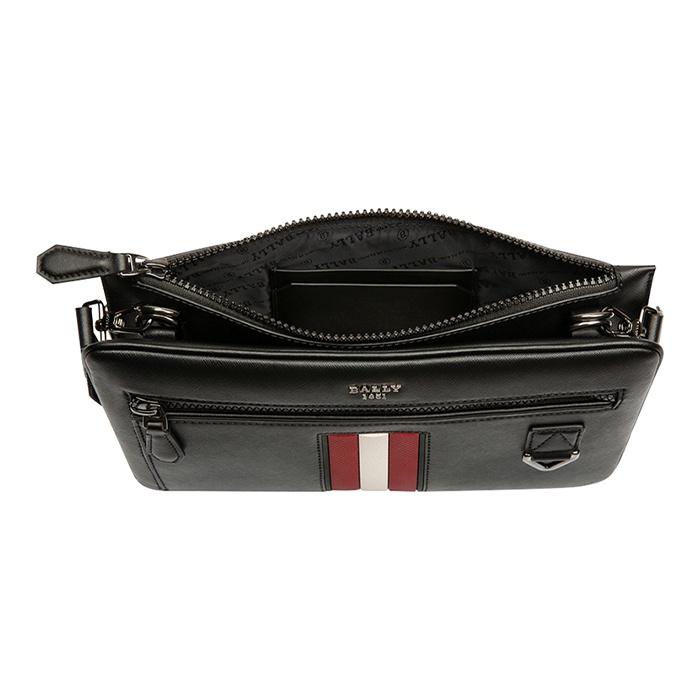 Bally Red And White Striped Zipper Commuter Leather Small Square Camera Bag Men Shoulder Bag Black 6238769
