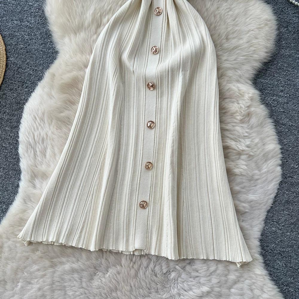 Summer Autumn Pink Button-Down Short Sleeve Short Knit Dress for Women Elegant Turn Down Collar Single-breasted Ruffles Slim Sweater Dresses