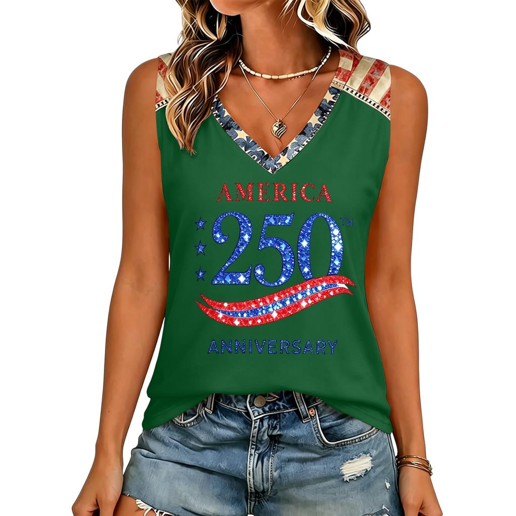 Womens V Neck Short Sleeve T Shirt Casual Fit Letter Print Top Comfortable Lightweight Pullover Tee America 250 Anniversary Design