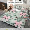 3pcs Christmas Duvet Cover Set with Pink Bow & Pine Branch Snowflake Berry Design - Soft Polyester Bedding, Zipper Closure