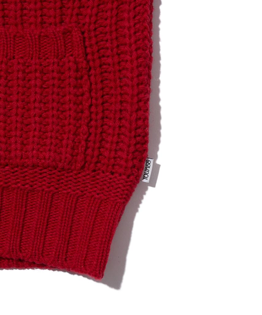 Youhee Rope Hood Zip-Up Knit Red