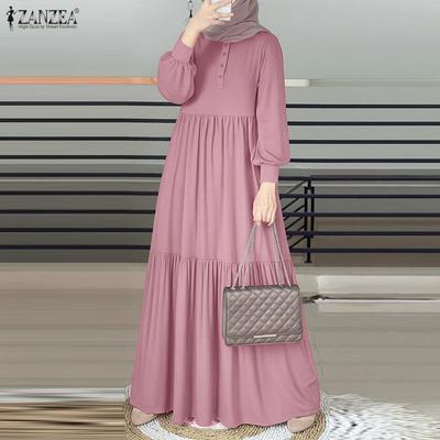 Robe Musulmane Décontractée Ample à Manches Longues et Col Rond pour Femme