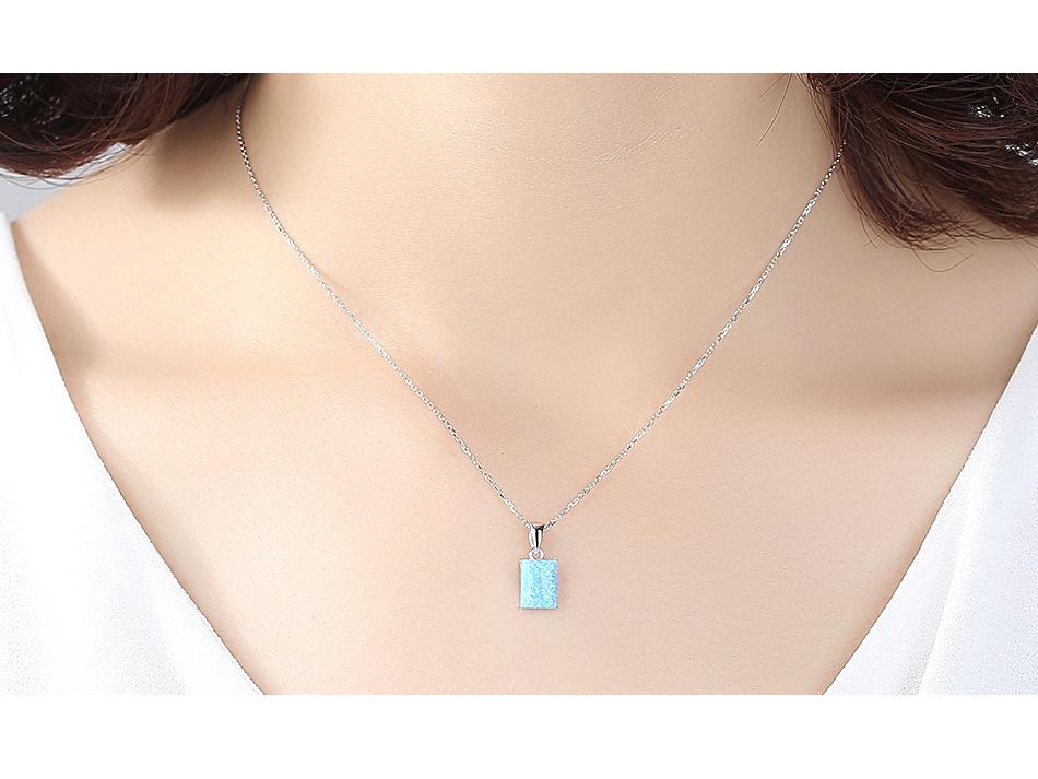 PAG&MAG Silber S925 Opal Anhänger Halskette - Schlichte Kasten-Kette für Damen