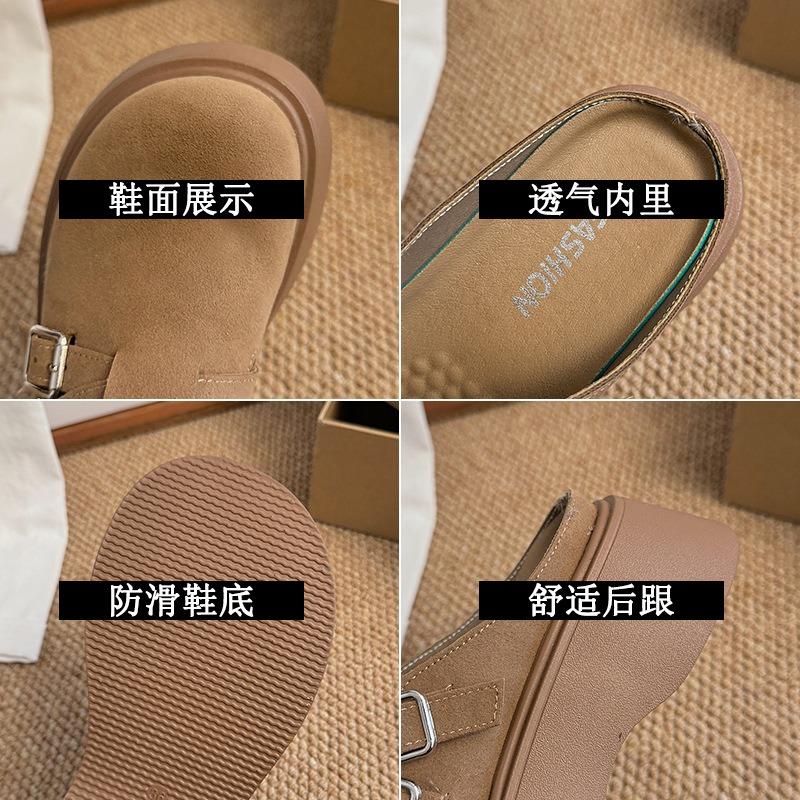 Fashion and lightweight brown retro thick-soled women's new spring outer wear one pedal bag head and half slippers