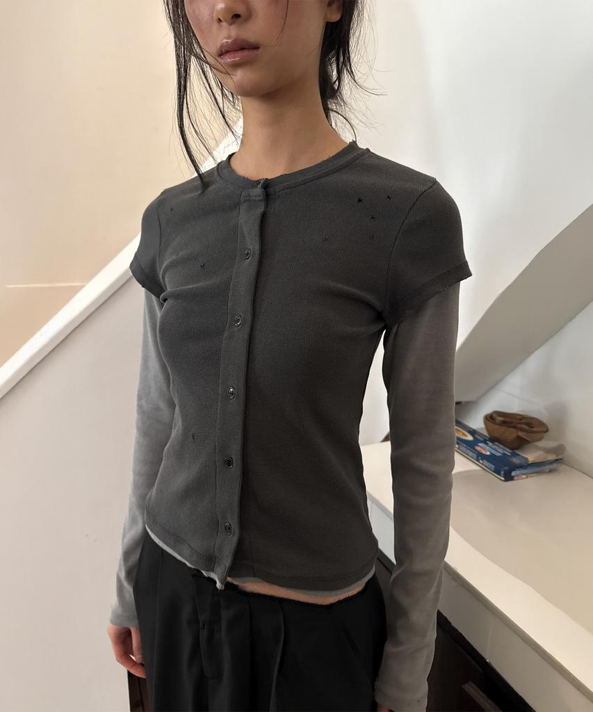 Daiaegeuneol Double Sleeve Damage Cardigan (Grey)
