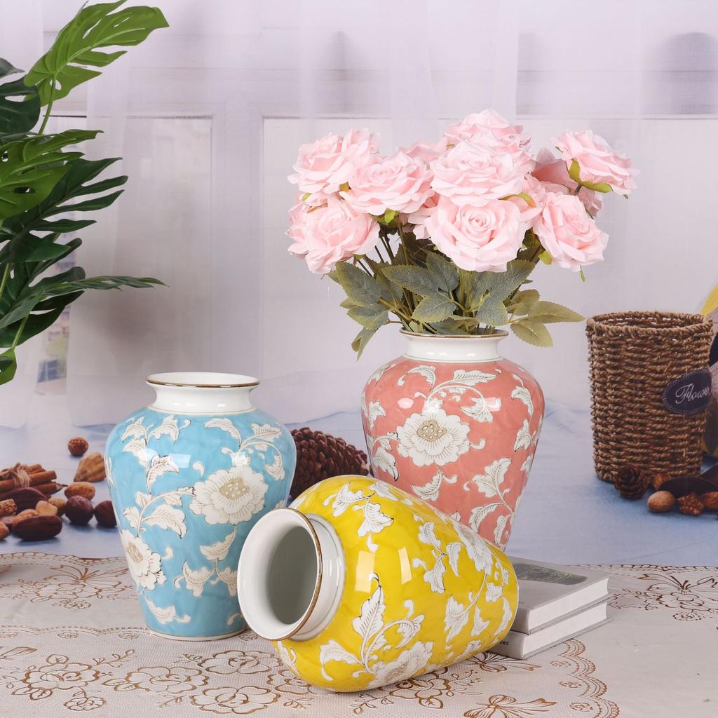 Chinese-style Retro Ceramic Vase Blue and White Porcelain Vase Flowerpot Flower Arrangement Accessories Home Decoration