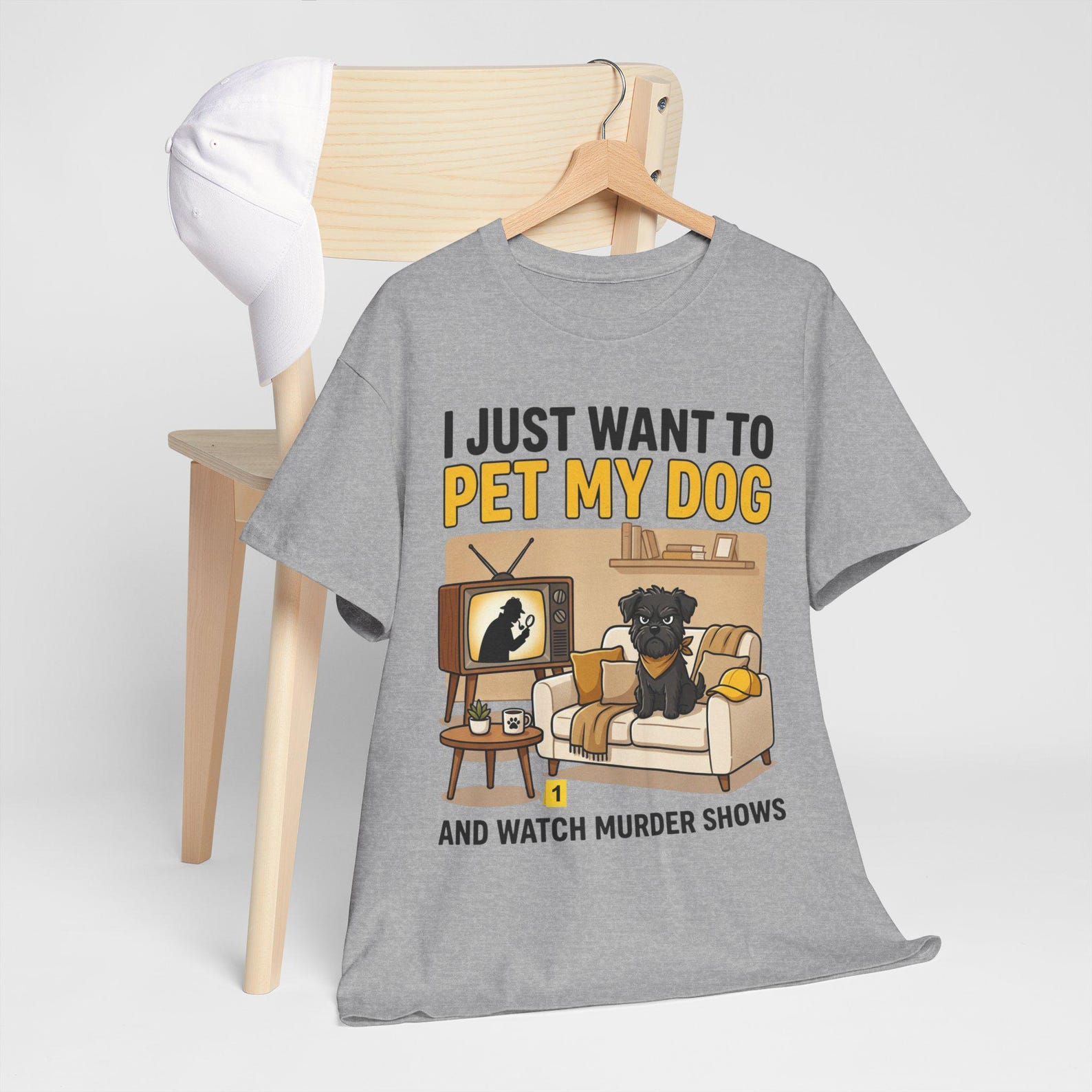 Funny Pet My Dog and Watch Murder Shows T-Shirt; True Crime Dog Mom Tee; Sarcastic Binge Watching Top XL