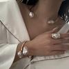DIEZI French Style Baroque Imitation Zircon Torque Necklace Bangle Ring Set For Women Punk Gold copper Color Clavicle Zircon Set