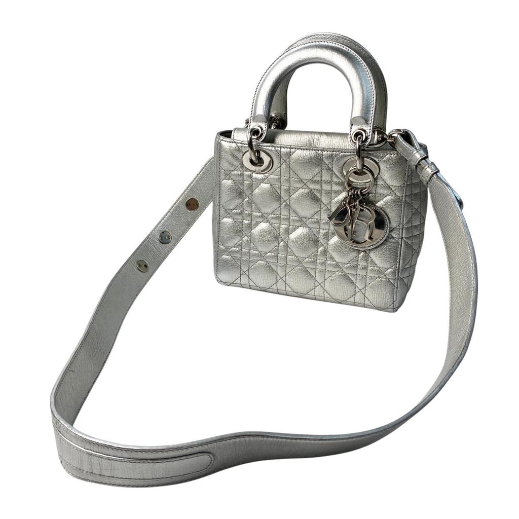 Gebrauchte Christian Dior Schultertasche Silber Leder Damen