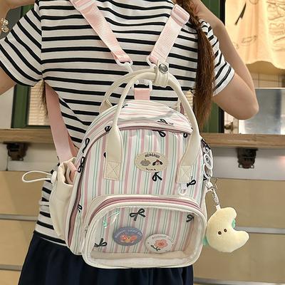 A nova mochila escolar é de alto valor, xadrez fresco e doce, preguiçosa e transparente, e uma minizinha mochila de menina.