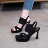 Summer new sandals square head platform open-toe buckle temperament versatile brown women's shoes stiletto high heels