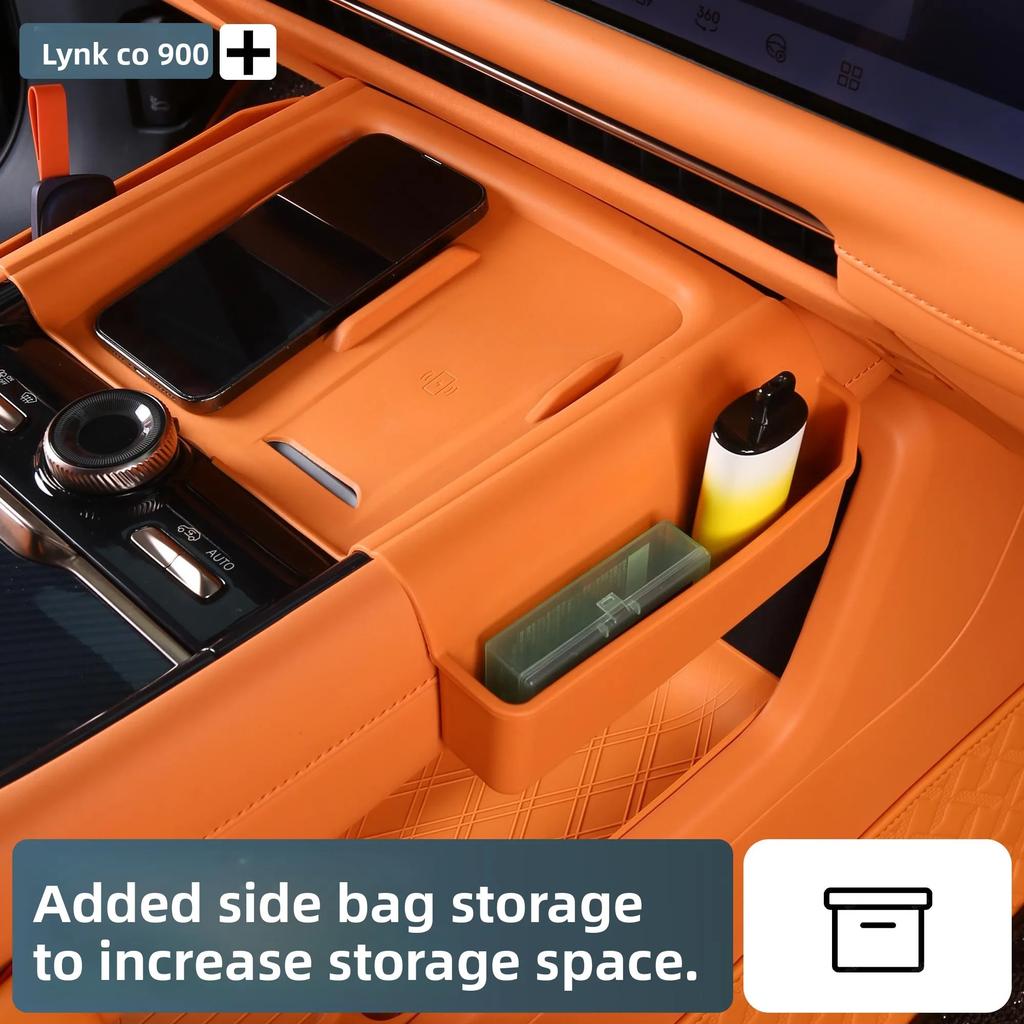 Center Console Wireless Charger Silicone Pad with Storage Box for Lynk & Co 900 2026 Dustproof Anti-scratch Protective Mat